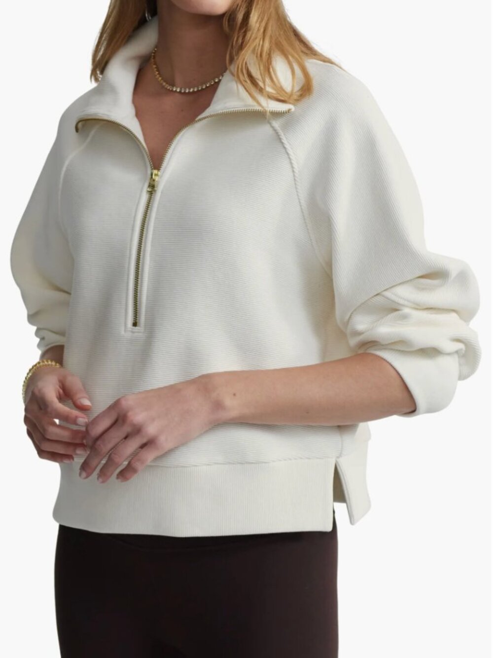 Varley Cream Ribbed Milano Half-Zip Sweatshirt Pullover Size Medium - Picture 3 of 6